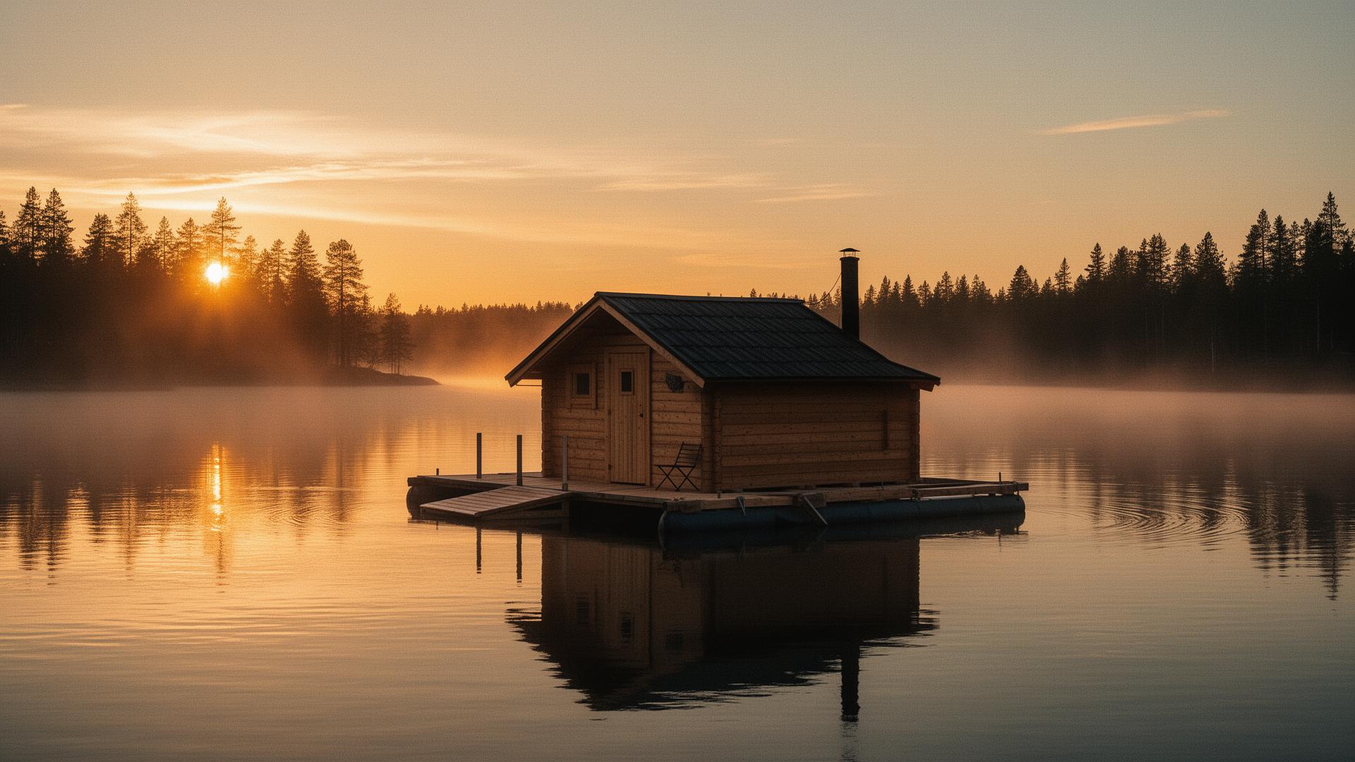 Saunalautta auringonlaskussa